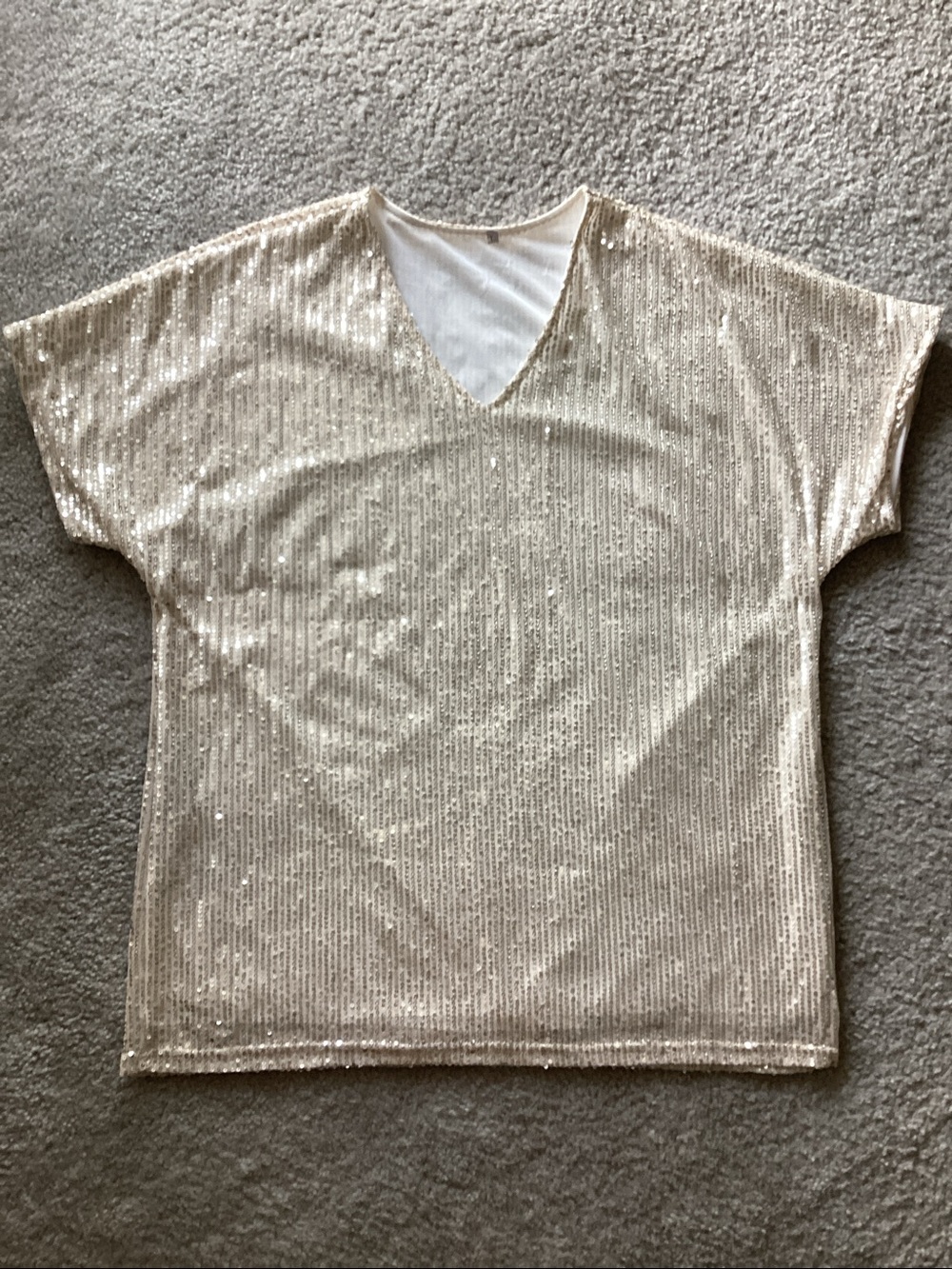 Women's Sequin V-Neck Short Sleeve Top in Champagne